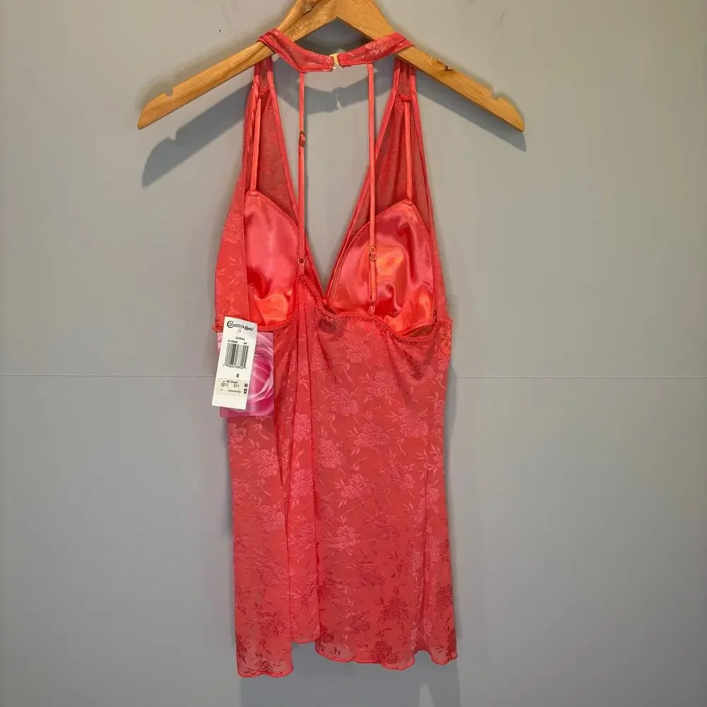 Cinema Etoile Seductive Wear Coral Floral Lace Nightgown - size Medium